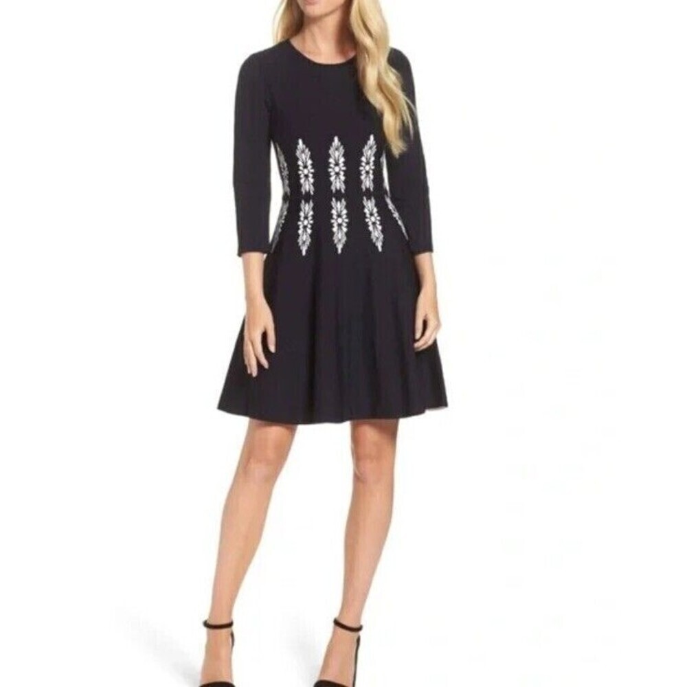 Eliza J Three‑Quarter Sleeve Fit & Flare Dress Size Large​​​​​